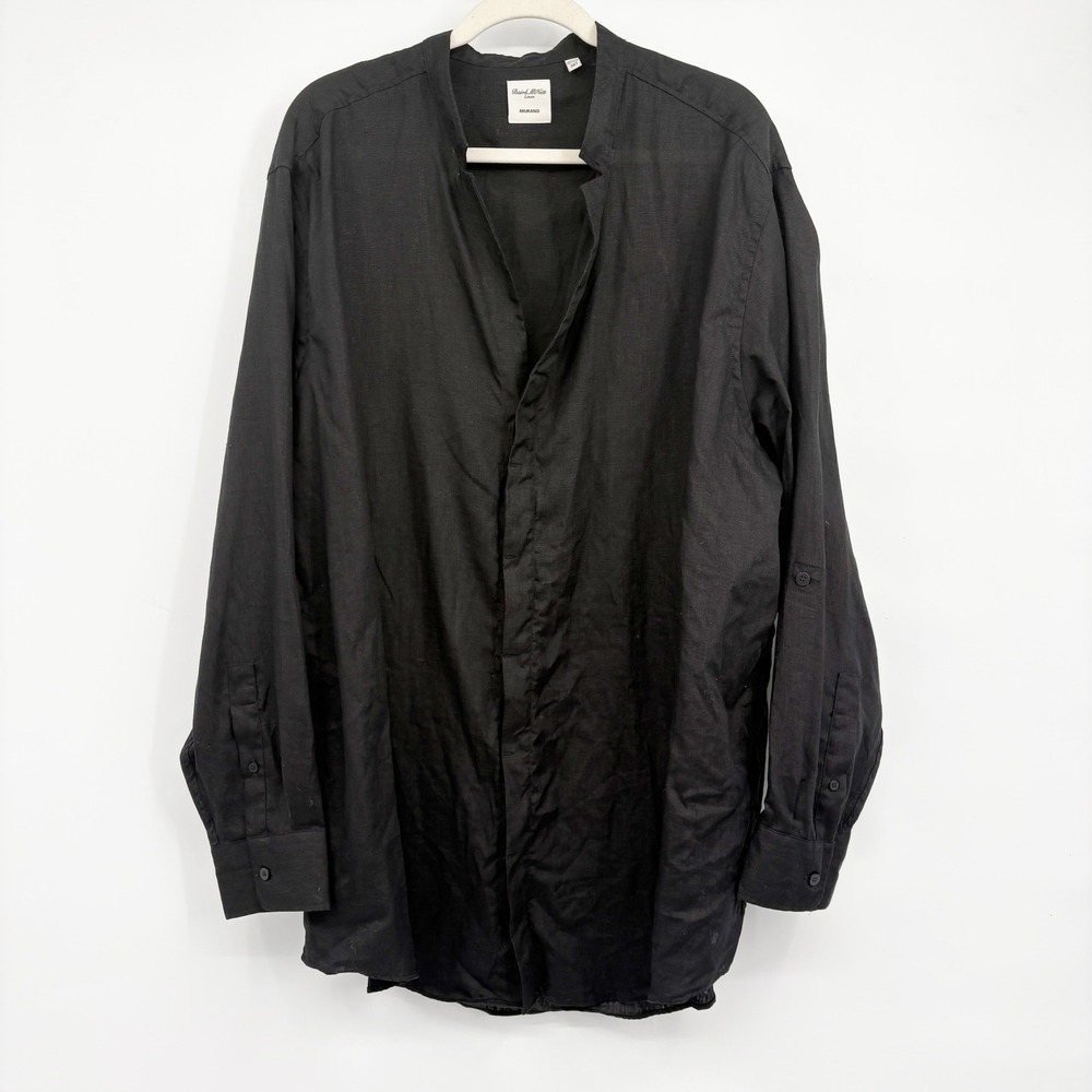 Murano Mens Black Baird McNutt Irish Linen Banded Collar Button Down Shirt 3XT